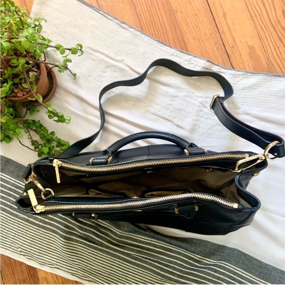 Tory Burch Robinson Double Zipper Black Leather Tote Bag Top Handle & Strap - Picture 10 of 11